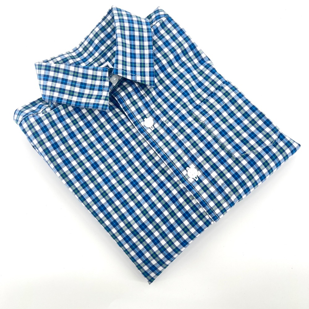 Janie and Jack Boys Blue Green Plaid Cotton Button Down Shirt Size 5 Long Sleeve